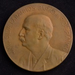 Rara Medalha Comemorativa, Homenagem dos Paulistas ao BARÃO do RIO BRANCO, Data 1895, Gravador M. Bolval (Paris), Bronze, Peso 142 g, Diâmetro 60 mm, Apenas 60 Medalhas Cunhadas, Muito Bem Conservada.
