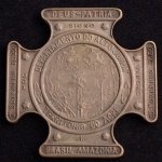 Rara Medalha Comemorativa, Fundação da Cidade de Cruzeiro do Sul - Acre, Data 1904, Gravador França, Prata, Peso 70 g, Diâmetro 60 x 60 mm, Muito Bem Conservada.