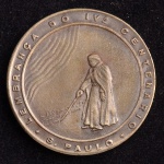 Medalha Comemorativa, Lembrança do 4º Centenário de São Paulo 1554/1954, Bronze Prateado, Peso 10 g, Diâmetro 30 mm,, Muito Bem Conservada.