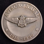 Medalha Comemorativa, 80 Anos da Aviação Naval - 1916/1996, Bronze Prateado, Peso 116 g, Diâmetro 60 mm,, Muito Bem Conservada.