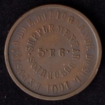 Medalha Comemorativa, Exposição do Estado do Rio Grande do Sul - 5º e 6º Grupos Superiores, Data 1901, Cobre, Peso 12 g, Diâmetro 30 mm, Muito Bem Conservada.