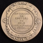 Medalha Comemorativa, Centenário da Emissão do Selo Cabeça Brande - D.Pedro II, Data 1882/ 05 de Maio /1982, Prata, Peso 64 g, Diâmetro 50 mm, Certificado de Autenticidade, Clube da Medalha do Brasil, Flor de Cunho.