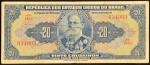 Cédula Brasileira, Thesouro Nacional - República, Autografada, Valor 20 Cruzeiros, 1ª Estampa - Série 445ª, Período de Circulação 1943/1960, Efígie Marechal Deodoro da Fonseca, Muito Bem Conservada.