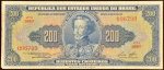Cédula Brasileira, Thesouro Nacional - República, Valor 200 Cruzeiros, 1ª Estampa - Série 564ª (Rara), Chancelas Claudionor de Souza Lemos/Lucas Lopes, Período de Circulação 1943/1960, Efígie D.Pedro I, Muito Bem Conservada.