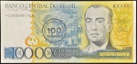 Cédula Brasileira, Banco Central do Brasil - República, Valor 100 Mil Cruzeiros com Carimbo de 100 Cruzados, REPOSIÇÃO - Série *0005A, Chancelas Dilson Funaro/Fernão Bracher, Período de Circulação 1986/1988, Efígie JK, Soberba/FE.