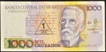 Cédula Brasileira, Banco Central do Brasil - República, Valor 1000 Cruzados com Carimbo de 1 Cruzado Novo, REPOSIÇÃO - Série *0001A, Chancelas Mailson da Nóbrega/Elmo Camões, Período de Circulação 1989/1990, Efígie Machado de Assis, Soberba.