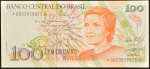 Cédula Brasileira, Banco Central do Brasil - República, Valor 100 Cruzados Novos, REPOSIÇÃO - Série *0003A, Chancelas Mailson da Nóbrega/Waldir Bucchi, Período de Circulação 1989/1990, Efígie Cecília Meirelles, Flor de Estampa.