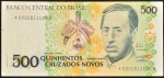 Cédula Brasileira, Banco Central do Brasil - República, Valor 500 Cruzados Novos, REPOSIÇÃO - Série *0002A, Chancelas Mailson da Nóbrega/Waldir Bucchi, Período de Circulação 1989/1990, Efígie Augusto Ruschi, Flor de Estampa.