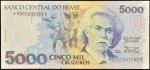 Cédula Brasileira, Banco Central do Brasil - República, Valor 5000 Cruzeiros, REPOSIÇÃO - Série *0002A, Chancelas Zélia Cardoso de Mello/Ibrahin Eris, Período de Circulação 1991/1993, Efígie Carlos Gomes, Flor de Estampa.
