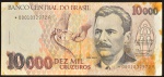 Cédula Brasileira, Banco Central do Brasil - República, Valor 10000 Cruzeiros, REPOSIÇÃO - Série *0001A, Chancelas Zélia Cardoso de Mello/Ibrahin Eris, Período de Circulação 1991/1993, Efígie Vital Brasil, com Manchas - Muito Bem Conservada.