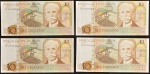 Cédulas Brasileiras, Valor 10 Cruzados, Ano 1986, Série A0195 - Numerações em Sequencia com Finais 000006; 000007; 000008; 000009; Efígie Rui Barbosa, Soberbas/FE