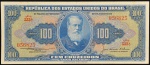 Cédula Brasileira, Valor 100 Cruzeiros, 1ª Estampa, Período de Circulação 1943/1960, Série 533ª - Chancelas Claudionor de Souza Lemos/José Maria Alkimin, Efígie D.Pedro II, Flor de Estampa..