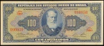 Cédula Brasileira, Valor 100 Cruzeiros, 1ª Estampa, Período de Circulação 1943/1960, Série 748ª - Chancelas Affonso Almiro/Lucas Lopes, Efígie D.Pedro II, Soberba/FE.