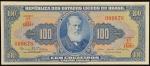 Cédula Brasileira, Valor 100 Cruzeiros, 1ª Estampa, Período de Circulação 1943/1960, Série 1424ª - Chancelas Sergio Augusto Ribeiro/Otavio G. de Bulhões, Efígie D.Pedro II, Flor de Estampa.