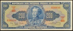 Cédula Brasileira, Valor 200 Cruzeiros, 1ª Estampa, Período de Circulação 1943/1960, Série 929ª - Chancelas Carlos A. Carrilho/Clemente Mariani, Efígie D.Pedro I, Flor de Estampa.