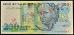 Cédula Brasileira, "MODELO" Valor 200 Cruzados Novos, Período de Circulação 1989 a 1990, Efígie da República, Flor de Estampa.