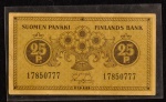 Cédula Estrangeira, FINLÂNDIA, Valor 25 Penniã, Data 1918, Soberba/FE.