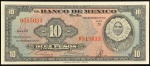 Cédula do MÉXICO, Valor 10 Pesos, Data 03/12/1951, Flor de Estampa.