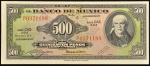 Cédula do MÉXICO, Valor 500 Pesos, Data 18/02/1977, Flor de Estampa.