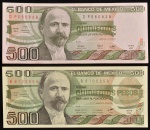 Cédulas do MÉXICO, Valor 500 Pesos, Datas 27/01/1981; 14/03/1983, Flor de Estampas.