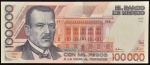 Rara Cédula do MÉXICO, Valor 100.000 Pesos, Data 02/09/1991, Flor de Estampa.
