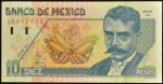 Cédula do MÉXICO, Valor 10 Pesos, Data 10/05/1996, Flor de Estampa.