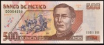 Rara Cédula do MÉXICO, Valor 500 Pesos, Data 07/02/1995, Flor de Estampa.