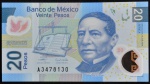 Cédula do MÉXICO, Valor 20 Pesos, Data 19/06/2006, Polímero, Flor de Estampa.