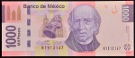 Cédula do MÉXICO, Valor 1000 Pesos, Data 20/11/2007, Polímero, Flor de Estampa.