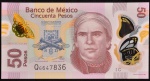 Cédula do MÉXICO, Valor 50 Pesos, Data 12/06/2012, Polímero, Flor de Estampa.