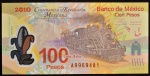 Cédula Comemorativa do MÉXICO, 100 Anos da Revolução, Valor 100 Pesos, Data 20/11/2007, Polímero, Flor de Estampa.