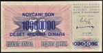 Cédula Estrangeira, BÓSNIA HERZEGOVINA, Valor 10 Milhões de Dinar, Data 10/11/1993, Flor de Estampa.