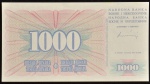 Cédula Estrangeira, BÓSNIA HERZEGOVINA, Valor 1000 Dinar, Data 15/08/1994, 6ª Emissão Regular, Flor de Estampa.