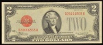 Rara Cédula dos Estados Unidos da América, Valor 2 Dollars, Série 1928 D, Selo Vermelho, Flor de Estampa.