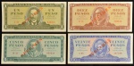 Coleção de Cédulas de CUBA, "SPECIMEN", Valores 1; 5; 10 e 20 Pesos, Série 1964, com Pequenas Manchas, Flor de Estampas.