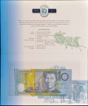 Cédula Estrangeira, AUSTRÁLIA, no Folder - Data 1997, Valor 10 Dollars, Polímero, Flor de Estampa.
