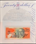 Cédula Estrangeira, AUSTRÁLIA, no Folder - Data 31/10/1994, Valor 20 Dollars, Polímero, Flor de Estampa.