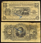 Raríssimas Cédulas, REPÚBLICA da COLÔMBIA, " PROVAS - FRENTE E VERSO, Valor 2 Pesos, Ano 1904, Seção VIII, Muito Raro Não catalogadas, Soberbas.