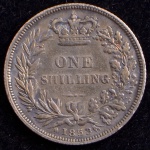 Moeda Estrangeira, INGLATERRA, Rainha Vitória, Valor 1 Shilling, Data 1853, Prata, Peso 5,6 g, Soberba.