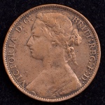 Moeda Estrangeira, INGLATERRA, Rainha Vitória, Valor Penny, Data 1876, Bronze, Muito Bem Conservada.