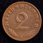 Moeda Estrangeira, ALEMANHA - Terceiro Reich, Valor 2 Reichspfennig, Data 1938 E, Bronze, Soberba/FC.