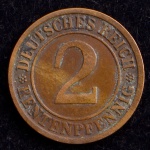 Moeda Estrangeira, ALEMANHA - República de Weimar, Valor 2 Rentenpfennig, Data 1923 J, Bronze, Soberba/FC.