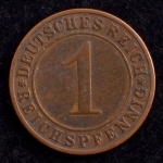 Moeda Estrangeira, ALEMANHA - República de Weimar, Valor  Reichspfennig, Data 1927 E, Bronze, Soberba.