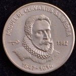 Moeda Comemorativa, CUBA, Miguel de Cervantes Saavedra - 1547/1616, Valor 1 Peso, Ano 1982, Níquel, Flor de Cunho.