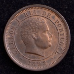 Moeda Estrangeira, PORTUGAL, Reinado Carlos I, Valor 5 Reis, Ano 1892, Bronze, Flor de Cunho.