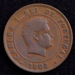 Moeda Estrangeira, PORTUGAL, Reinado Carlos I, Valor 20 Reis, Ano 1892, Bronze, Muito Bem Conservada.