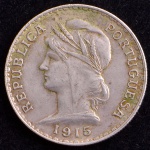 Moeda Estrangeira, PORTUGAL, República, Valor 1 Escudo, Ano 1915, Prata, Peso 25 g, Diâmetro 37 mm, Muito Bem Conservada.