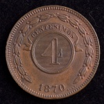 Moeda Estrangeira, PARAGUAI, Valor 4 Centésimos, Ano 1870, Cobre, Soberba/FC.