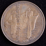 Moeda Estrangeira, PORTUGAL, Comemorativa ao 500 Anos do Tratado de Tordesilhas - 1494/1994, Valor 1000 Escudos, Ano 1994, Prata, Peso 28 g, Soberba..