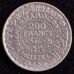 Moeda Estrangeira, FRENCH MARROCOS, Valor 200 Francos, Ano 1372/1953, Prata, Peso 8 g, Soberba..